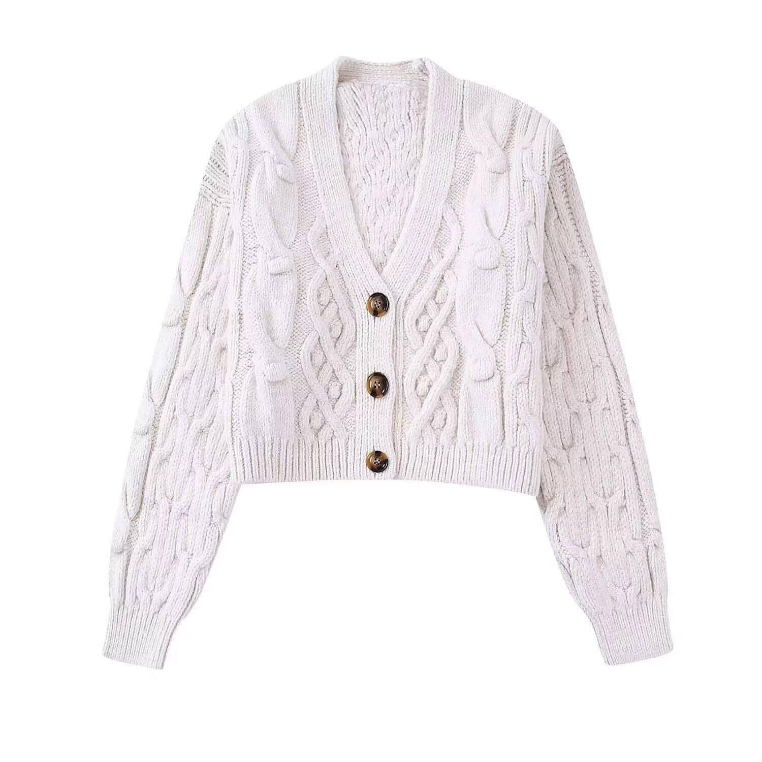 Women's White Knitted Cardigan Sweater Coat